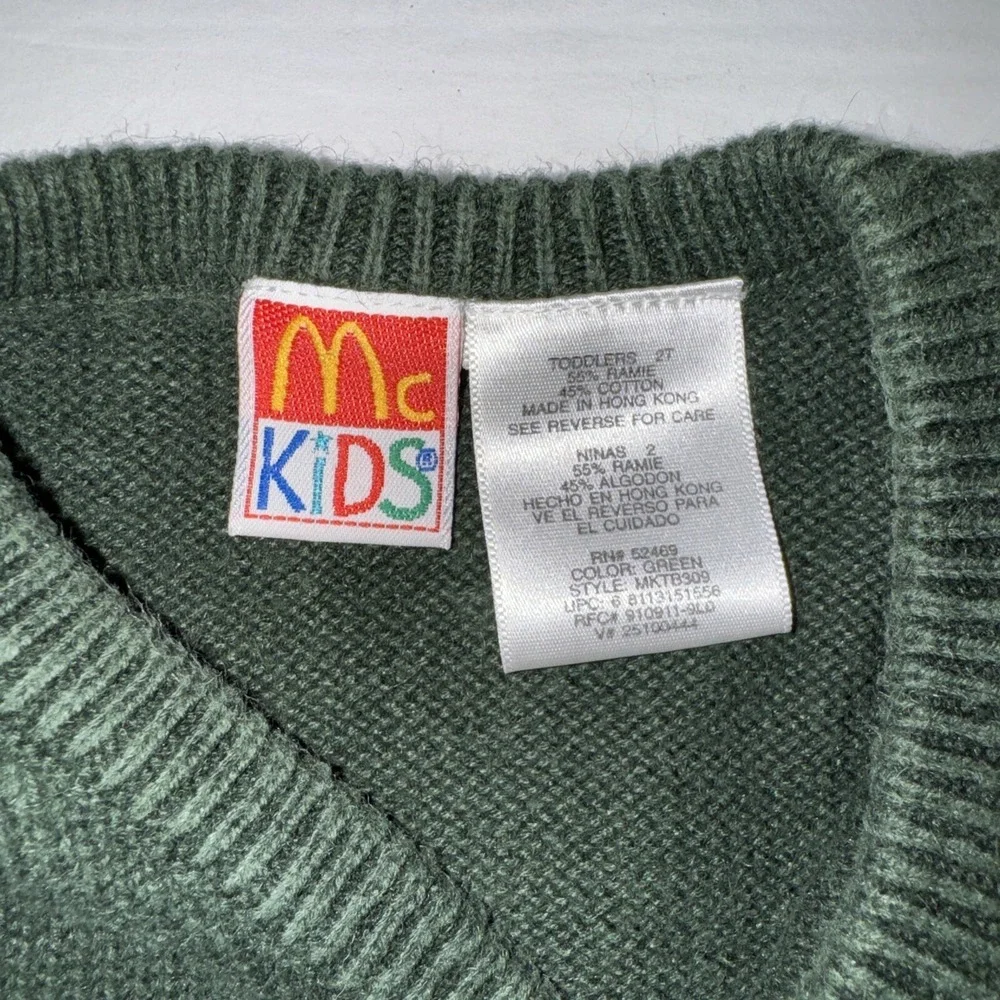 Mc Kids Knitted Vest Toddler Size 2T Green V Neck Vest